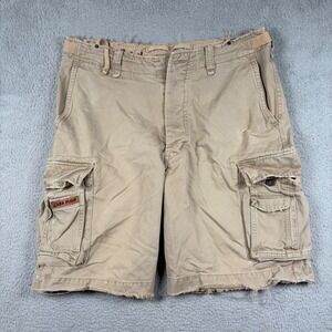 Vtg Y2K Ezra Fitch Mens Khaki Cargo Shorts Distressed Cotton Military Easy Sz 36